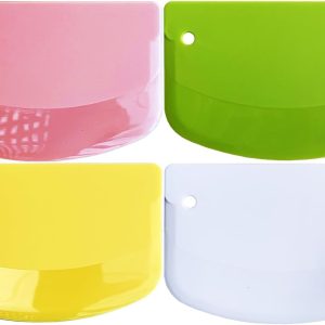 Hard Bench Scraper Dough Scraper for Baking, 4 PCs BPA Free PP Plastic Flexible Dough Cutter, Food-Safe Plastic Bread Making Tools Cake Dough Fondant Icing (White, Green, Yellow, Pink)