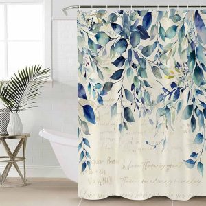Blue Eucalyptus Leaves Shower Curtains for Bathroom,Waterproof Fabric Shower Curtain with Hooks, Summer Botanical Spring Floral Water Repellent Bath Curtain for Home Hotel Bathtub Decor 72 x 78inch